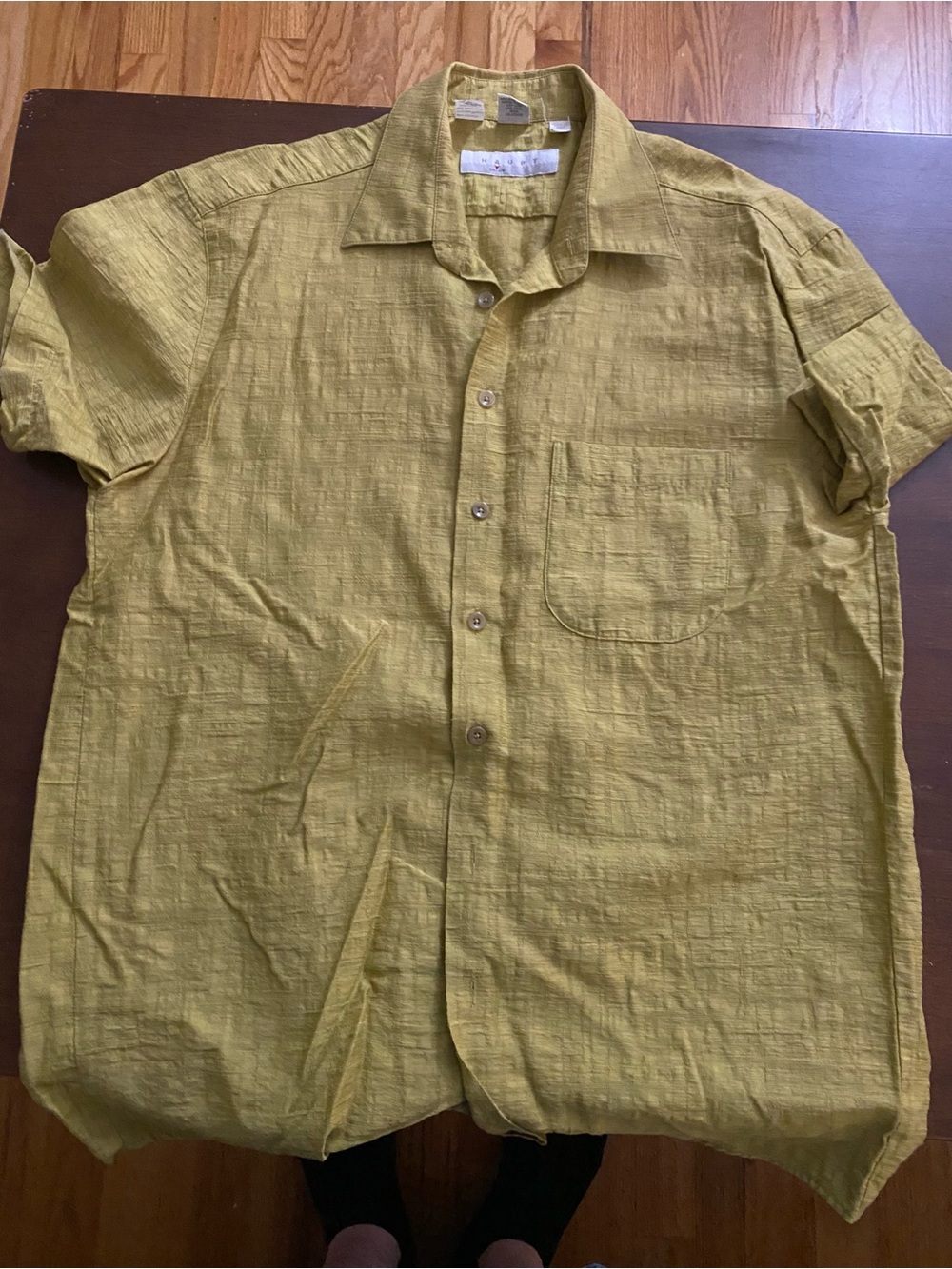 Haupt Men's Short-Sleeve Linen Blend Shirt in Mustard Yellow